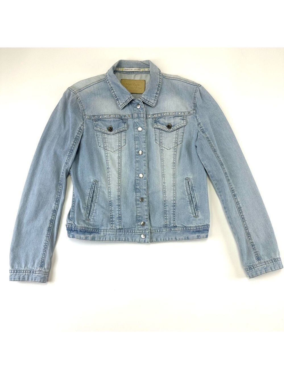 Marc Cain Rivet Denim Jacket Womens Size 6 Light Wash Designer Jean Chic Casual
